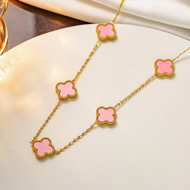Four-leaf Clover Set Kalung Keberuntungan - Perhiasan Wanita Anti Karat dari Baja Tahan Karat27