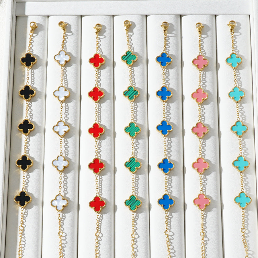 Four-leaf Clover Set Kalung Keberuntungan - Perhiasan Wanita Anti Karat dari Baja Tahan Karat3