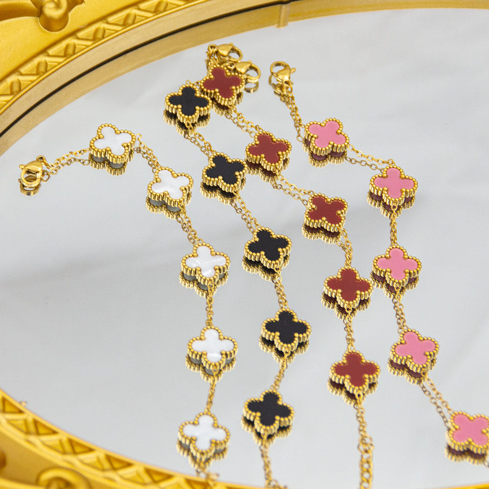 Four-leaf Clover Set Gelang Keberuntungan - Perhiasan Wanita Anti Karat dari Baja Tahan Karat 我的商店