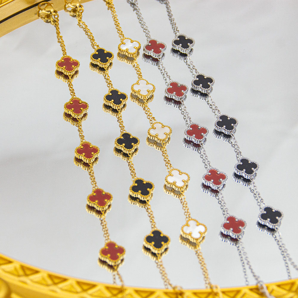 Four-leaf Clover Set Gelang Keberuntungan - Perhiasan Wanita Anti Karat dari Baja Tahan Karat 我的商店