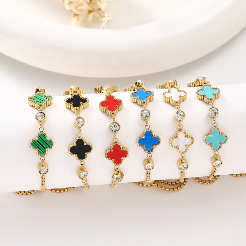 Gelang Four Leaf Clover berlian tarik keluar daun semanggi empat1