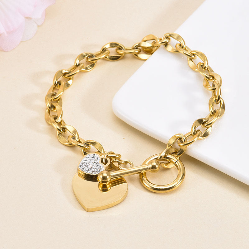 Gelang Hati Lapis Emas 18k Wanita - Perhiasan Stainless Steel Elegan, Aksesoris Harian Trendy, Hadiah Ulang Tahun, Grosir Harga Terbaik5