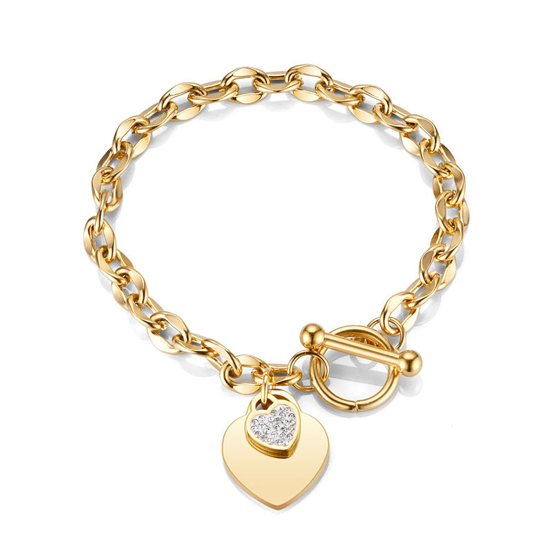 Gelang Hati Lapis Emas 18k Wanita - Perhiasan Stainless Steel Elegan, Aksesoris Harian Trendy, Hadiah Ulang Tahun, Grosir Harga Terbaik 4