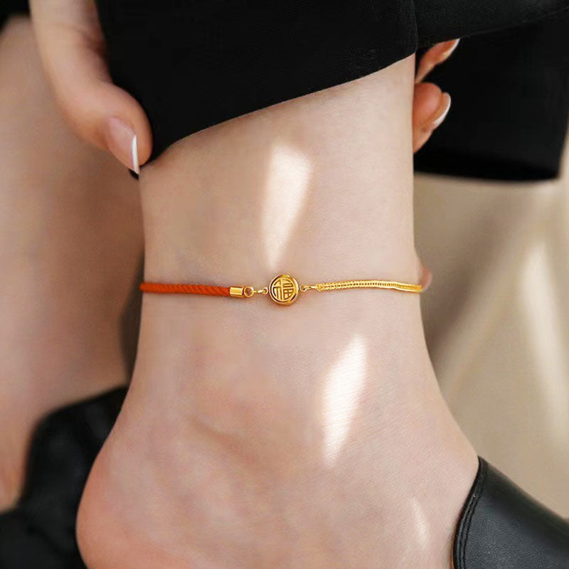 Gelang Kaki 'Fu' Wanita - Gelang Kaki Stainless Steel Anti Kusam, Rantai Emas Trendy, Aksesoris Fashion, Grosir Harga Terbaik8
