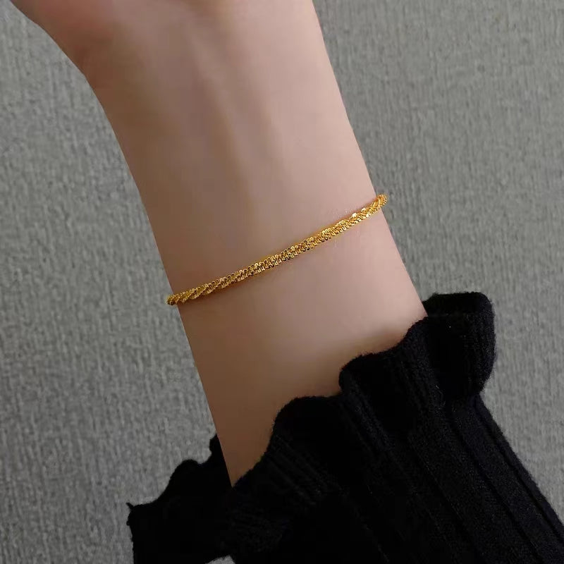 Gelang Simple Lapis Emas 18k Wanita - Gelang Stainless Steel Elegan Anti Kusam, Perhiasan Hadiah Spesial, Grosir Harga Terbaik 5