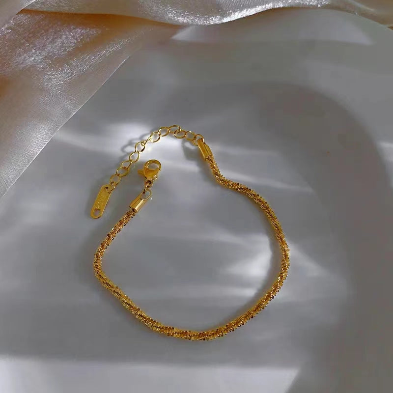 Gelang Simple Lapis Emas 18k Wanita - Gelang Stainless Steel Elegan Anti Kusam, Perhiasan Hadiah Spesial, Grosir Harga Terbaik 6