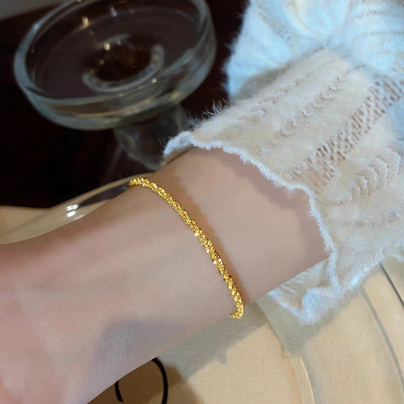 Gelang Simple Lapis Emas 18k Wanita - Gelang Stainless Steel Elegan Anti Kusam, Perhiasan Hadiah Spesial, Grosir Harga Terbaik 7