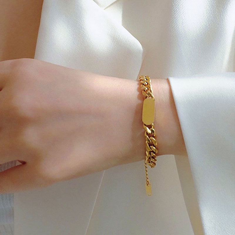 Gelang Tebal Lapis Emas 18k Wanita - Perhiasan Stainless Steel Elegan Anti Kusam, Aksesoris Harian Trendy, Hadiah Ulang Tahun untuk Pacar, Grosir Harga Terbaik2