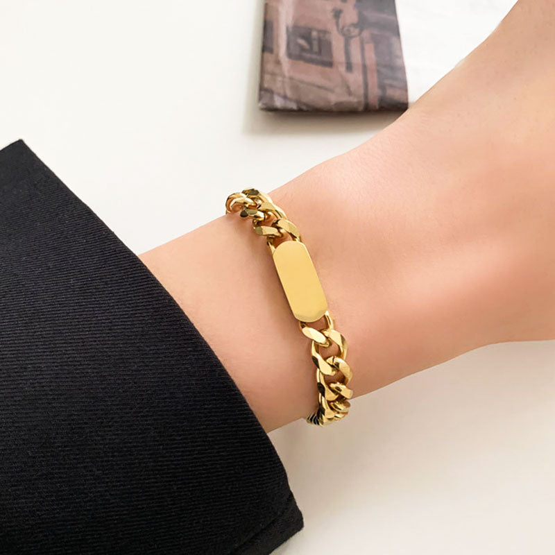 Gelang Tebal Lapis Emas 18k Wanita - Perhiasan Stainless Steel Elegan Anti Kusam, Aksesoris Harian Trendy, Hadiah Ulang Tahun untuk Pacar, Grosir Harga Terbaik3