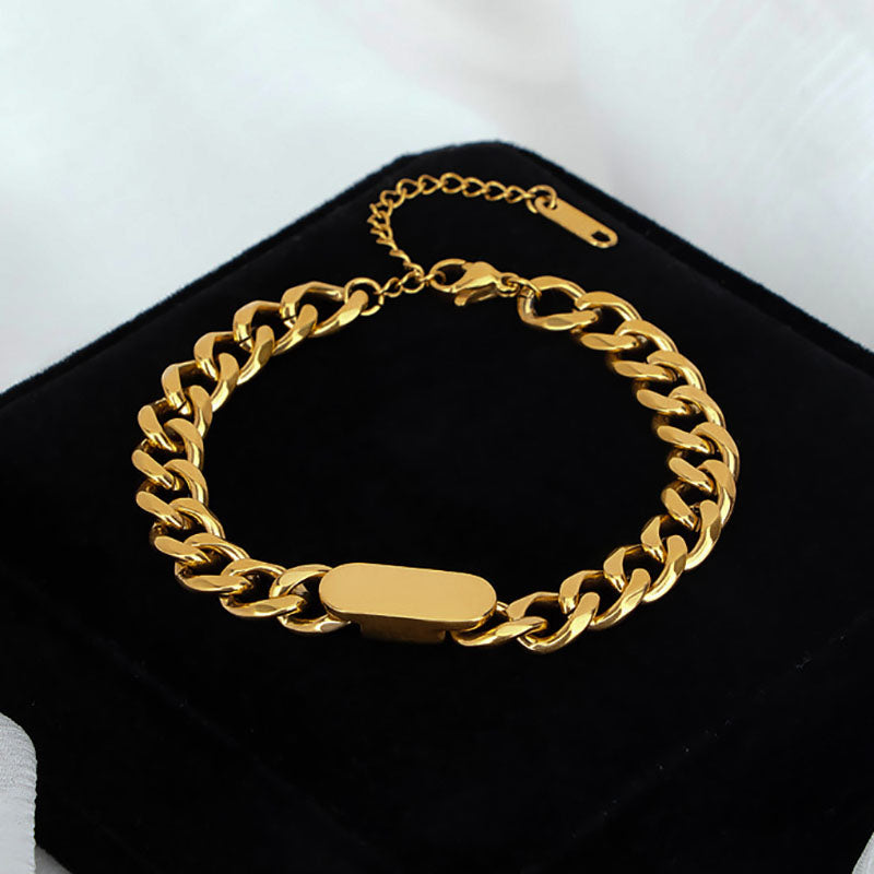 Gelang Tebal Lapis Emas 18k Wanita - Perhiasan Stainless Steel Elegan Anti Kusam, Aksesoris Harian Trendy, Hadiah Ulang Tahun untuk Pacar, Grosir Harga Terbaik4