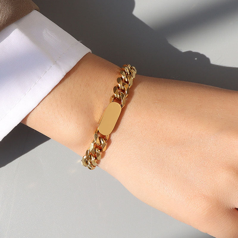 Gelang Tebal Lapis Emas 18k Wanita - Perhiasan Stainless Steel Elegan Anti Kusam, Aksesoris Harian Trendy, Hadiah Ulang Tahun untuk Pacar, Grosir Harga Terbaik5