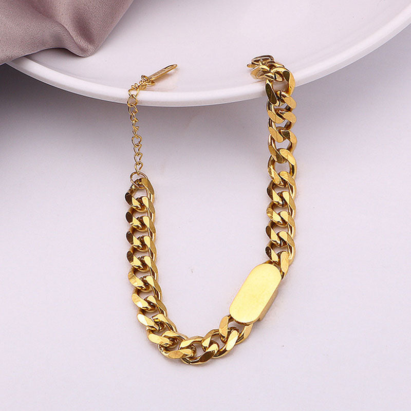 Gelang Tebal Lapis Emas 18k Wanita - Perhiasan Stainless Steel Elegan Anti Kusam, Aksesoris Harian Trendy, Hadiah Ulang Tahun untuk Pacar, Grosir Harga Terbaik6