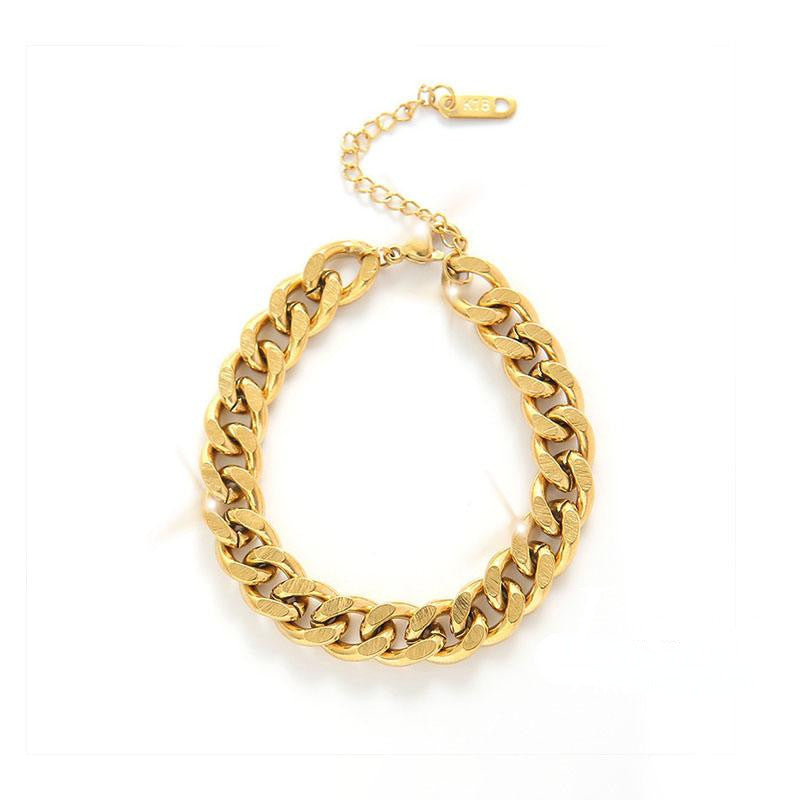 Gelang Tebal Lapis Emas 18k Wanita - Perhiasan Stainless Steel Elegan Anti Kusam, Aksesoris Harian Trendy, Hadiah Ulang Tahun untuk Pacar, Grosir Harga Terbaik9