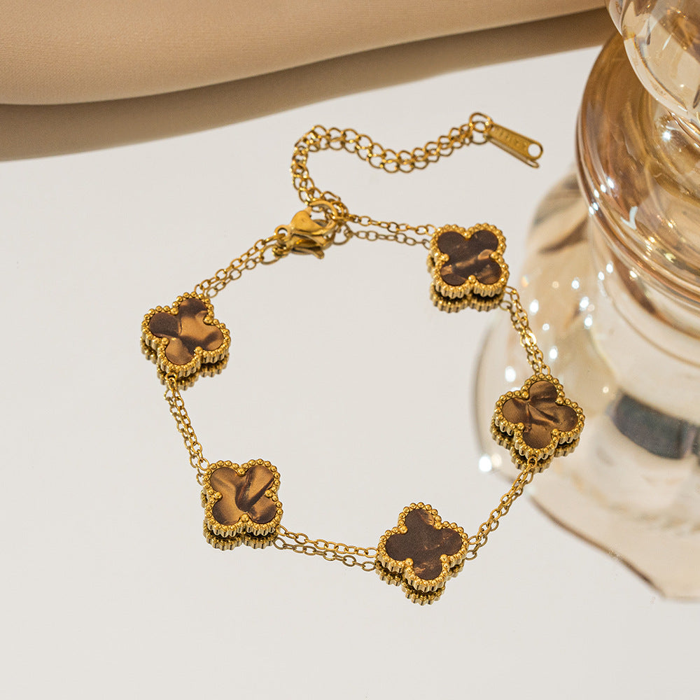 Gelang Titanium Bunga Four-leaf Clover Bolak Balik 13MM Bergradiasi Anti karat Dan Anti Luntur Cantik dan Elegan Fashion - perhiasandirect