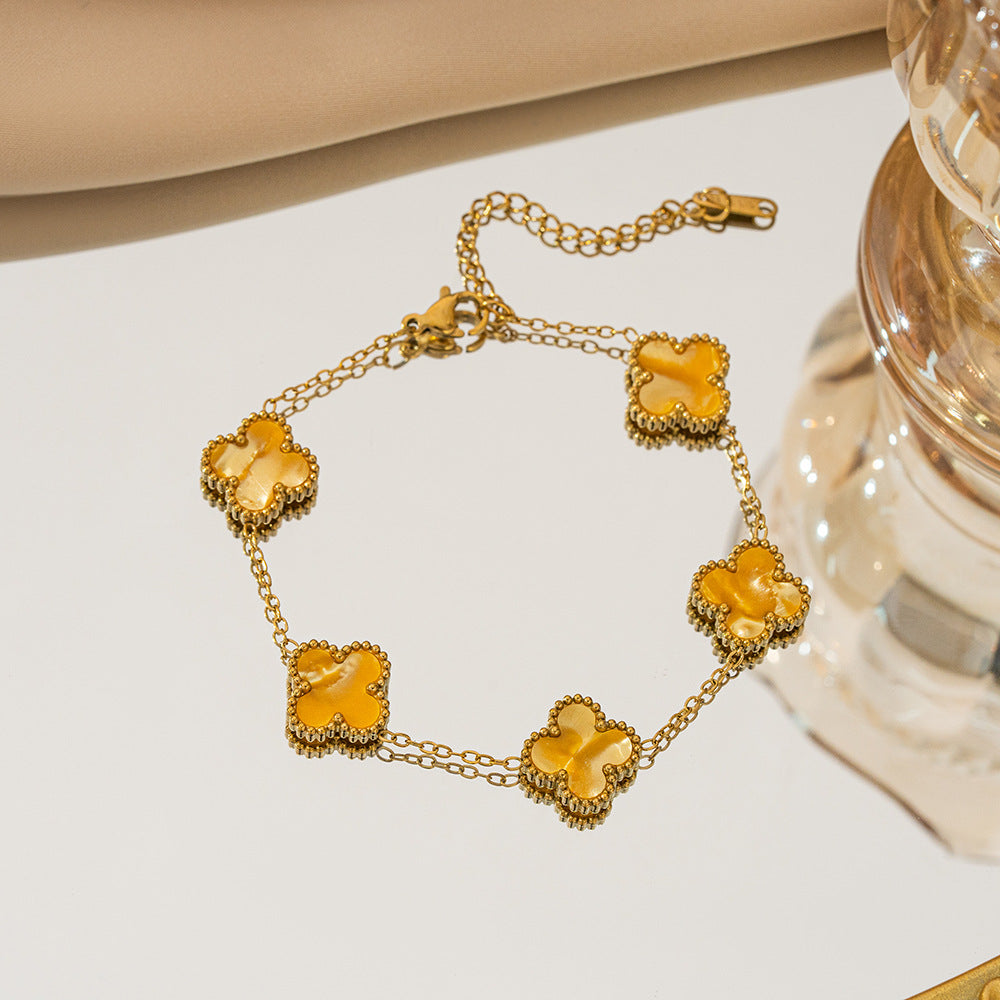 Gelang Titanium Bunga Four-leaf Clover Bolak Balik 13MM Bergradiasi Anti karat Dan Anti Luntur Cantik dan Elegan Fashion - perhiasandirect