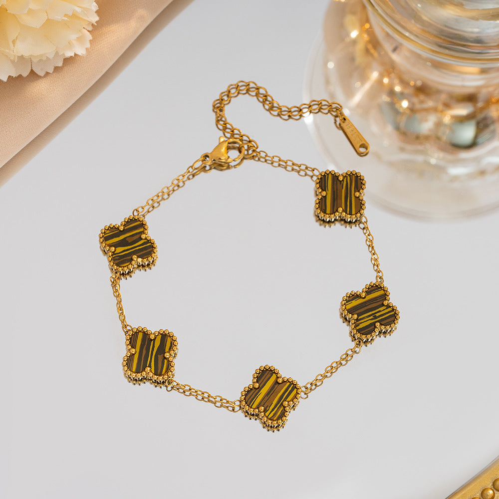 Gelang Titanium Bunga Four-leaf Clover Bolak Balik 13MM Bergradiasi Anti karat Dan Anti Luntur Cantik dan Elegan Fashion - perhiasandirect