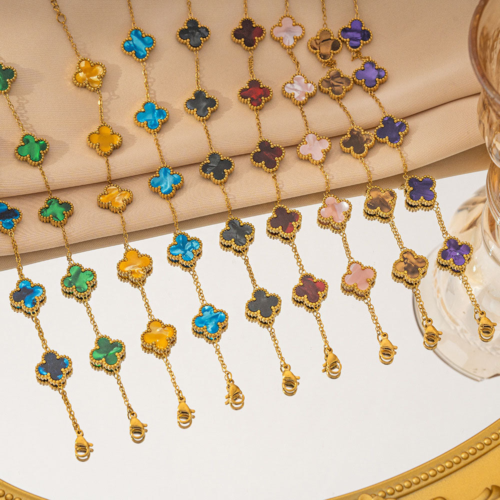 Gelang Titanium Bunga Four-leaf Clover Bolak Balik 13MM Bergradiasi Anti karat Dan Anti Luntur Cantik dan Elegan Fashion perhiasandirect