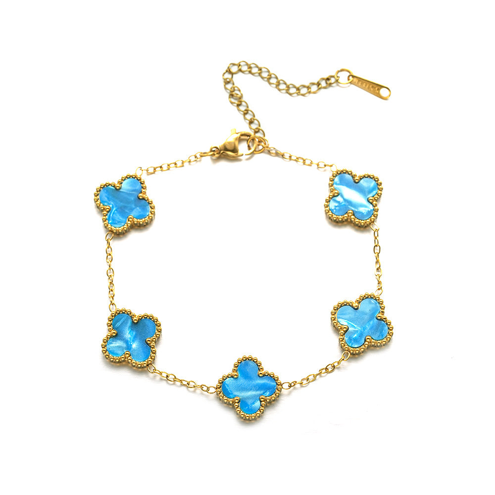 Gelang Titanium Bunga Four-leaf Clover Bolak Balik 13MM Bergradiasi Anti karat Dan Anti Luntur Cantik dan Elegan Fashion - perhiasandirect