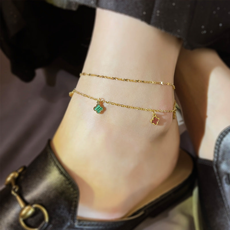 Gelang Titanium Warna-warni Motif Four-leaf Clover • Gaya Korea Kekinian • Anti Karat & Elegan perhiasandirect