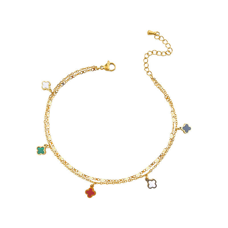 Gelang Titanium Warna-warni Motif Four-leaf Clover • Gaya Korea Kekinian • Anti Karat & Elegan perhiasandirect