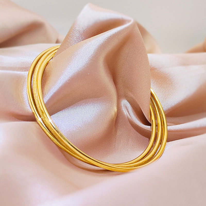 Set Gelang Bangle Minimalis untuk Wanita - 18k Emas & Stainless Steel Anti Pudar | Aksesoris Fashion Elegan - 我的商店
