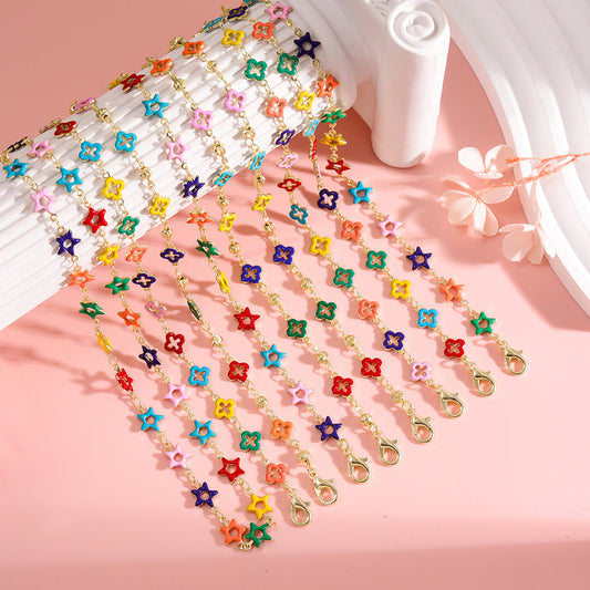 Kalung Four-leaf Clover Warna Dopamin Musim Panas, Stainless Steel Elegan & Murah perhiasandirect