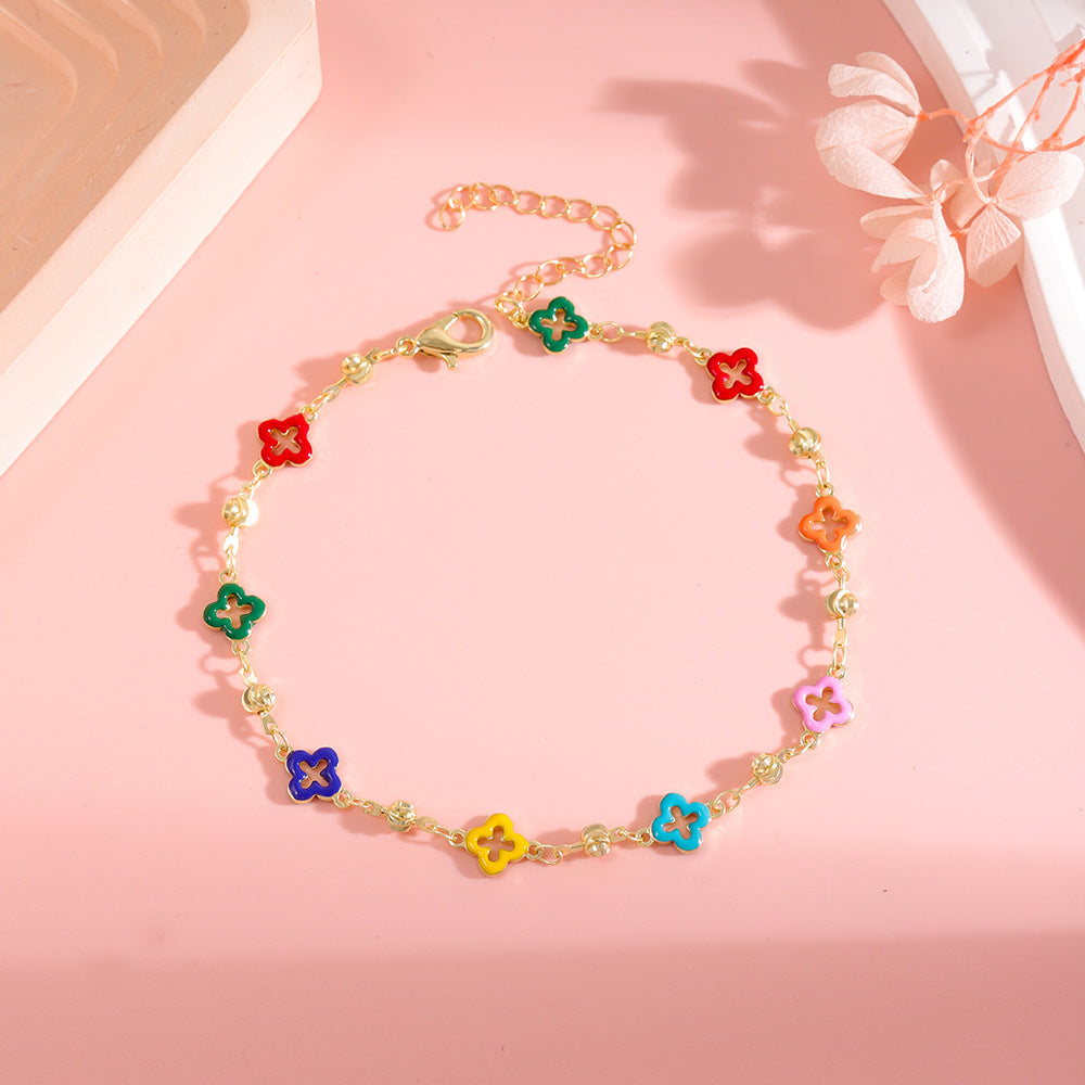 Kalung Four-leaf Clover Warna Dopamin Musim Panas, Stainless Steel Elegan & Murah perhiasandirect