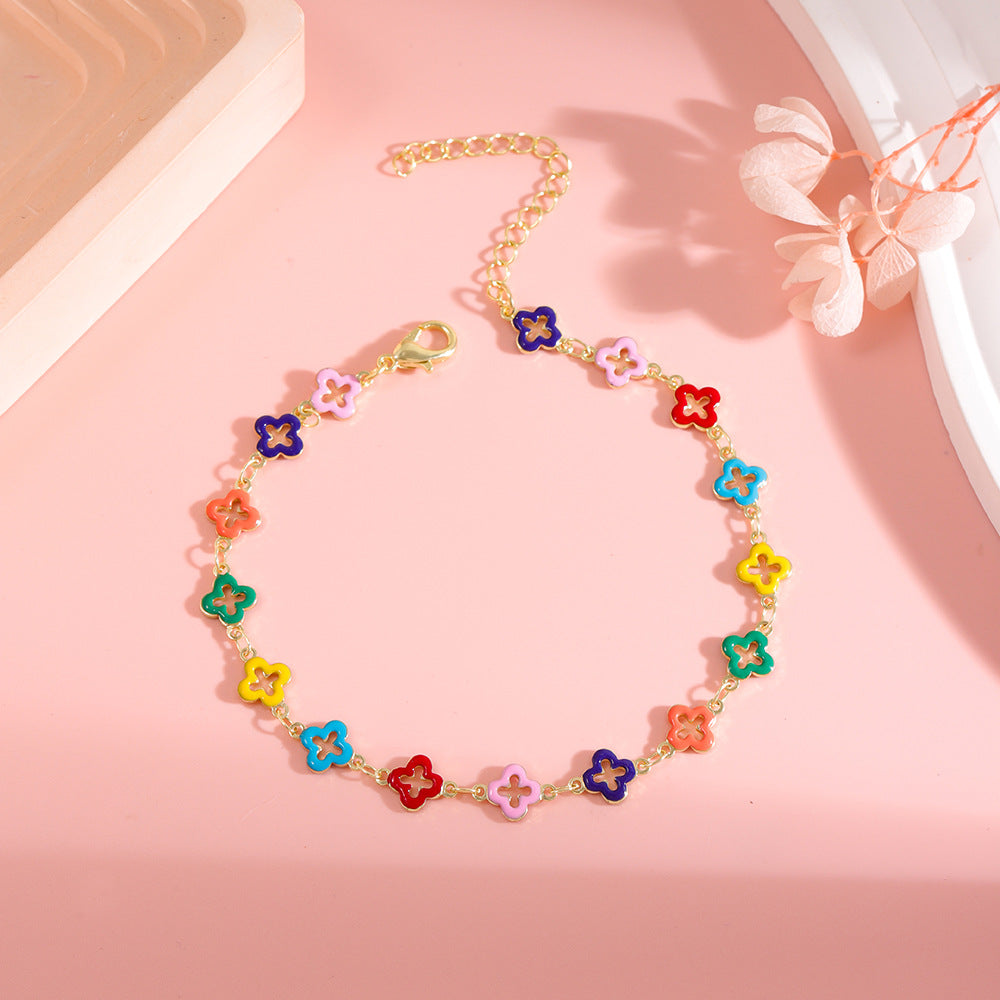 Kalung Four-leaf Clover Warna Dopamin Musim Panas, Stainless Steel Elegan & Murah perhiasandirect