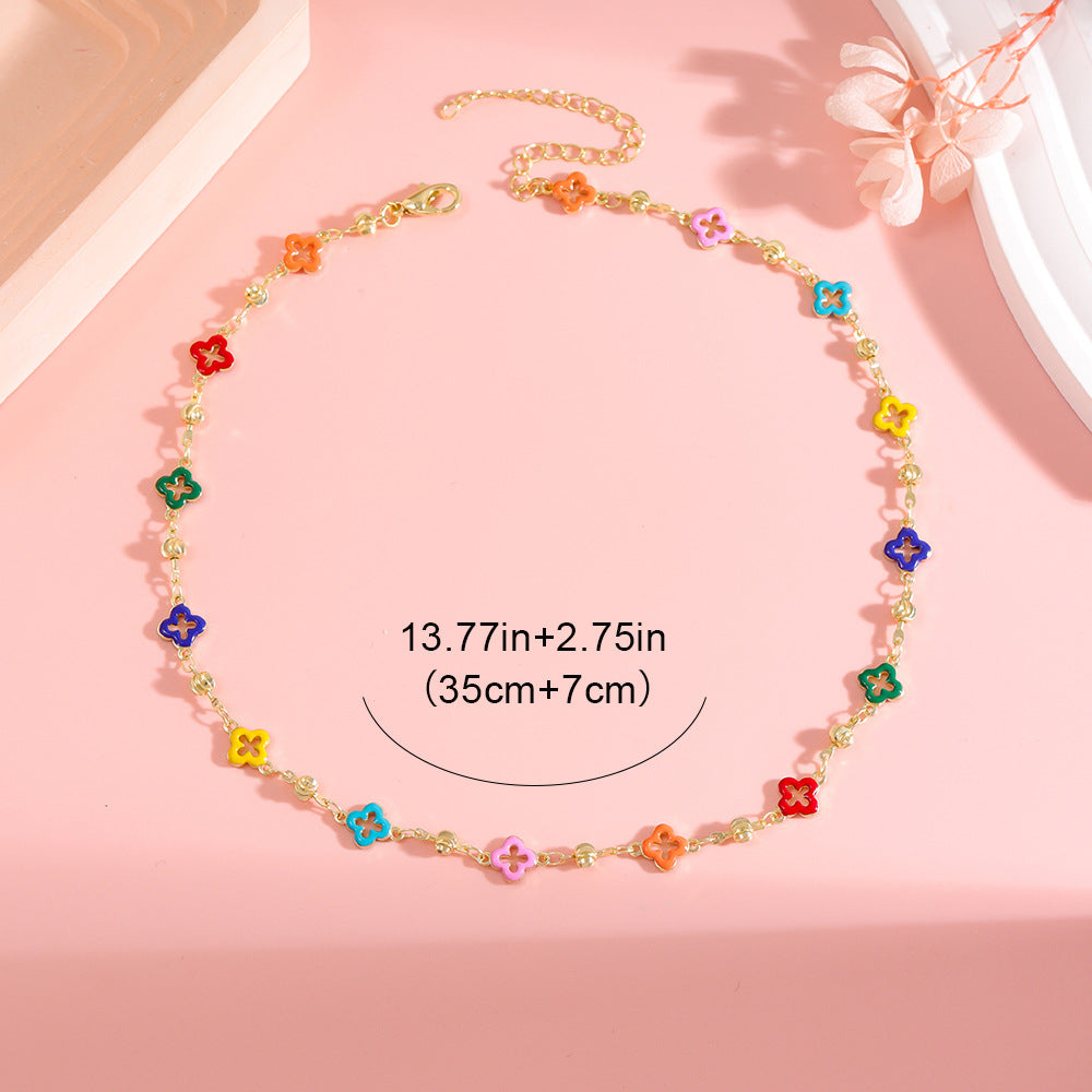 Kalung Four-leaf Clover Warna Dopamin Musim Panas, Stainless Steel Elegan & Murah perhiasandirect