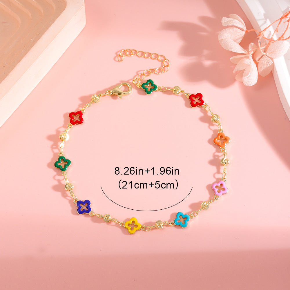 Kalung Four-leaf Clover Warna Dopamin Musim Panas, Stainless Steel Elegan & Murah perhiasandirect