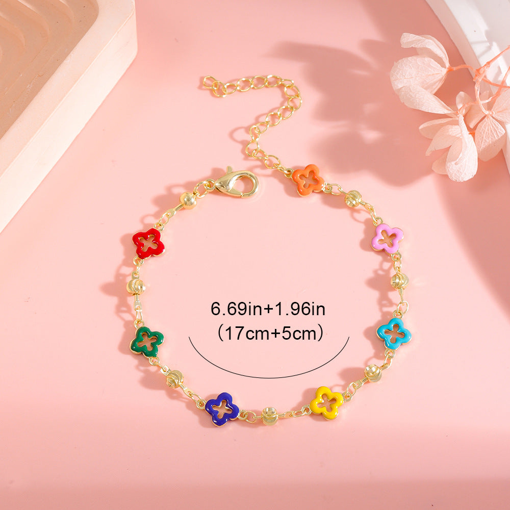 Kalung Four-leaf Clover Warna Dopamin Musim Panas, Stainless Steel Elegan & Murah perhiasandirect