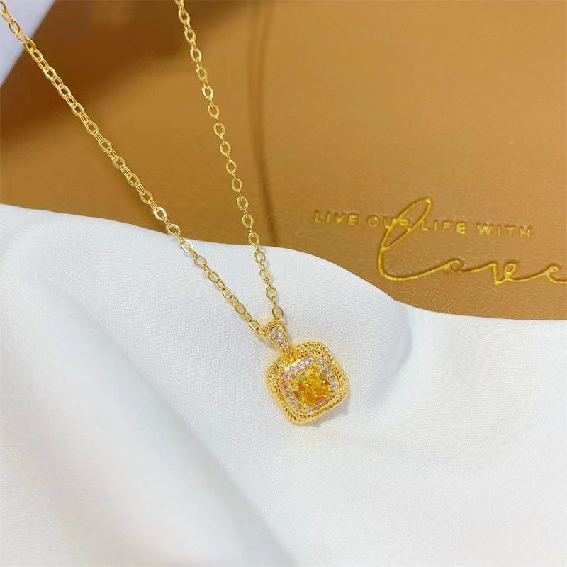 Kalung Fashion Korea Emas 18k Wanita - Perhiasan Stainless Steel dengan Kristal Kuning, Anti Kusam Elegan, Grosir Harga Terbaik11
