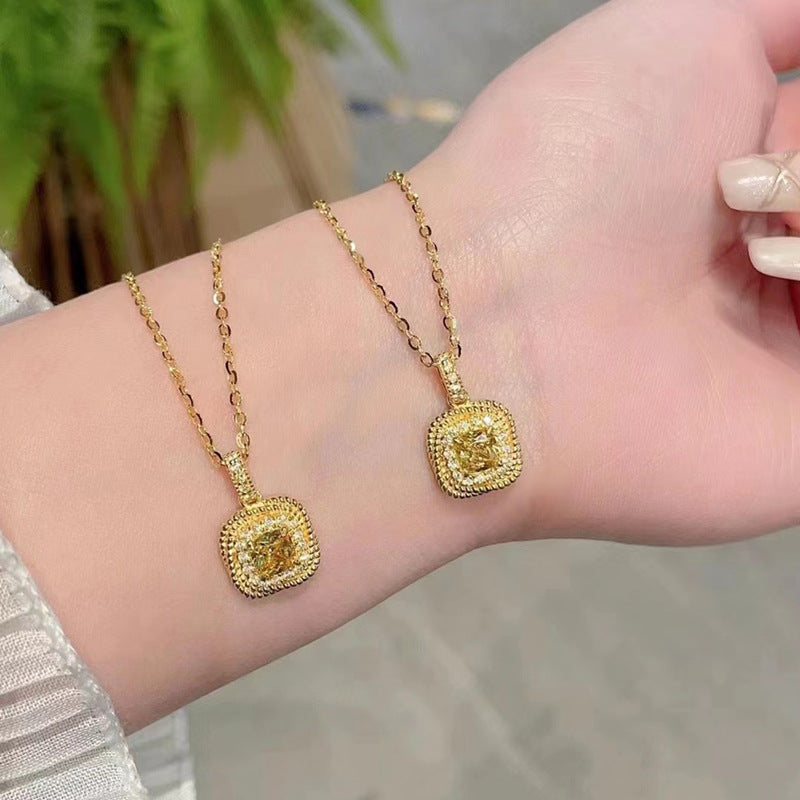 Kalung Fashion Korea Emas 18k Wanita - Perhiasan Stainless Steel dengan Kristal Kuning, Anti Kusam Elegan, Grosir Harga Terbaik12