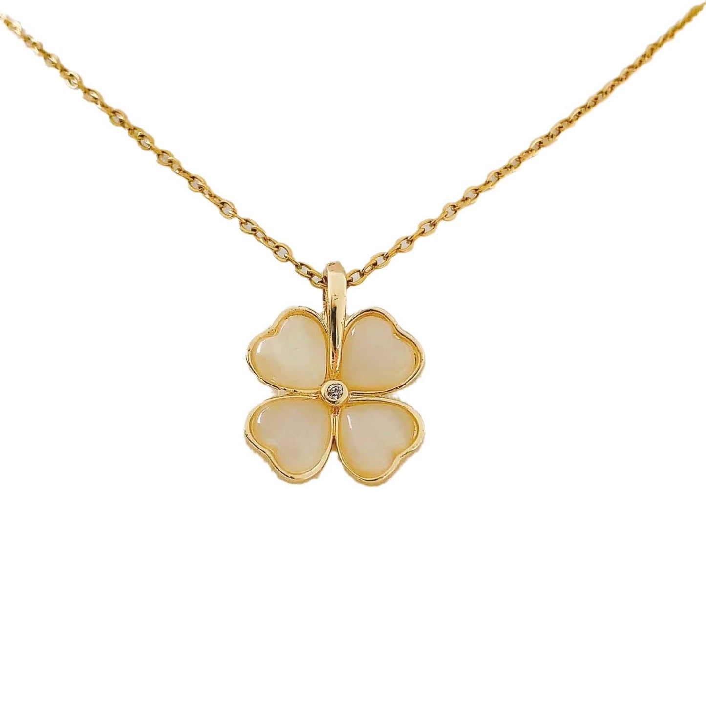 Kalung Four-Leaf Clover Opal – Titanium Anti Karat Elegan untuk Wanita Sehari-hari perhiasandirect