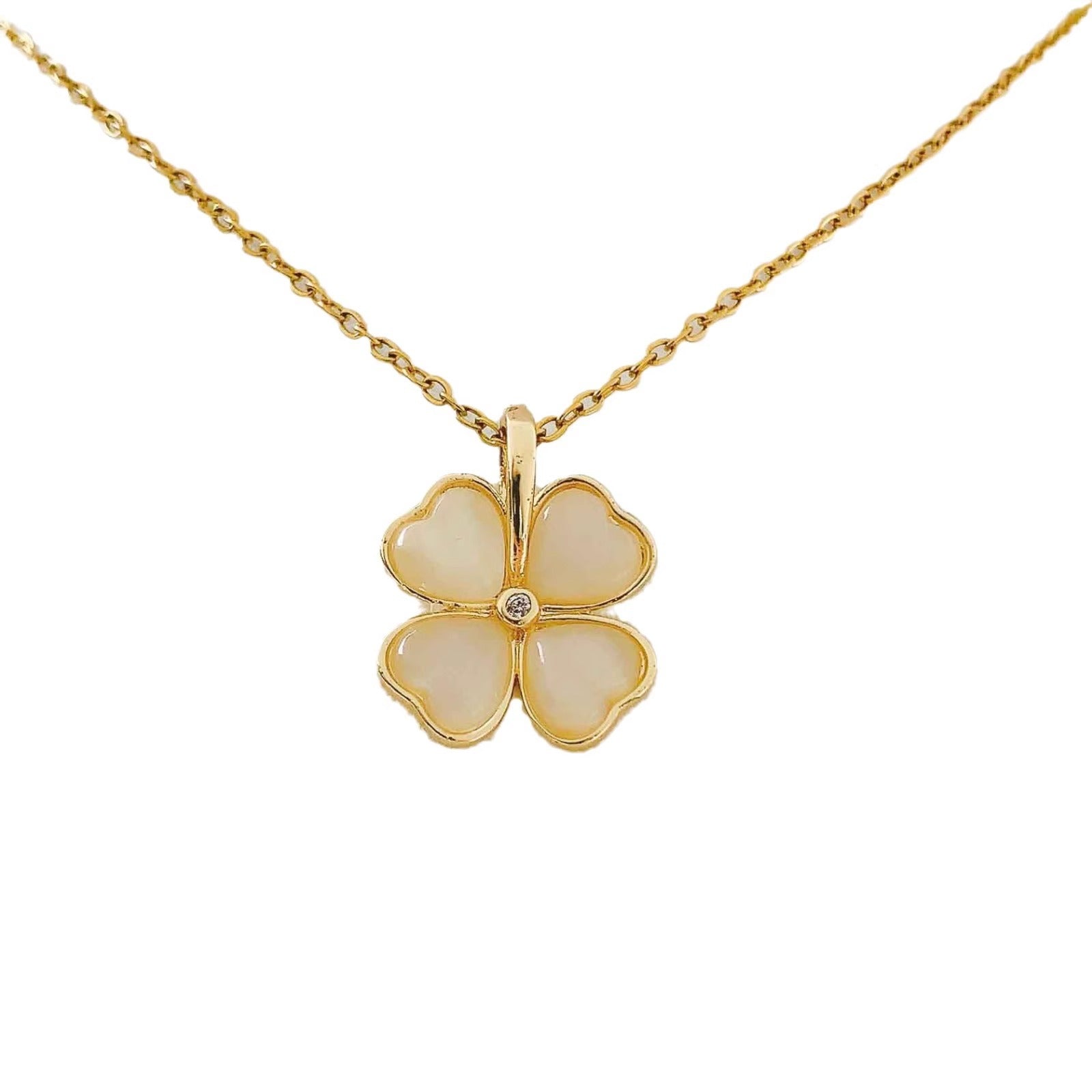 Kalung Four-Leaf Clover Opal – Titanium Anti Karat Elegan untuk Wanita Sehari-hari perhiasandirect