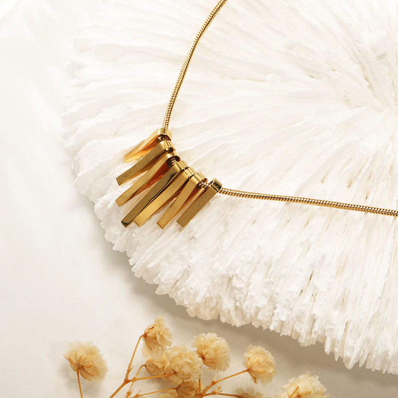 Kalung Fringe Emas 18k Wanita - Perhiasan Stainless Steel Elegan Anti Kusam, Aksesoris Harian Trendy, Hadiah untuk Pacar, Grosir Harga Terbaik 3