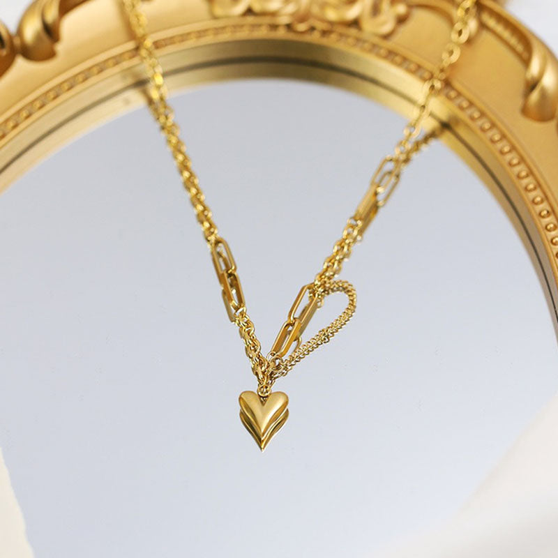Kalung Hati Lapis Emas 18k Wanita - Perhiasan Stainless Steel Elegan, Pendant Fashion Trendy, Hadiah Ulang Tahun untuk Pacar, Grosir Harga Terbaik 2