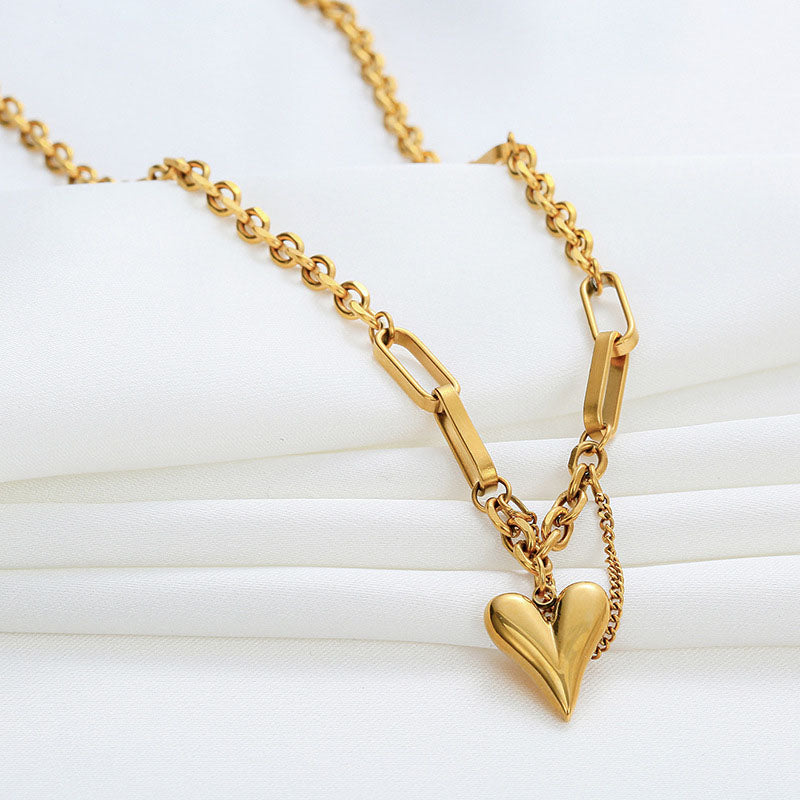 Kalung Hati Lapis Emas 18k Wanita - Perhiasan Stainless Steel Elegan, Pendant Fashion Trendy, Hadiah Ulang Tahun untuk Pacar, Grosir Harga Terbaik 4