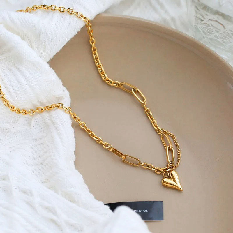 Kalung Hati Lapis Emas 18k Wanita - Perhiasan Stainless Steel Elegan, Pendant Fashion Trendy, Hadiah Ulang Tahun untuk Pacar, Grosir Harga Terbaik 5