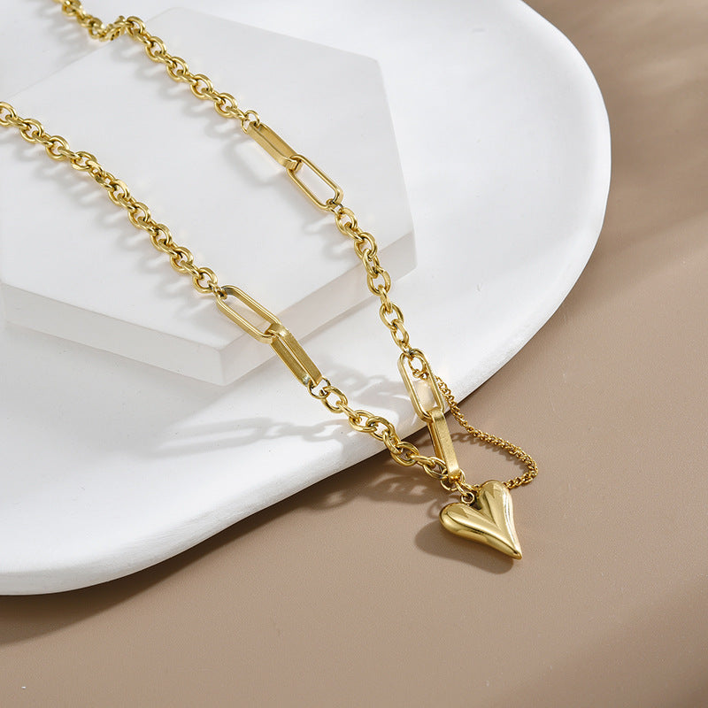 Kalung Hati Lapis Emas 18k Wanita - Perhiasan Stainless Steel Elegan, Pendant Fashion Trendy, Hadiah Ulang Tahun untuk Pacar, Grosir Harga Terbaik 8