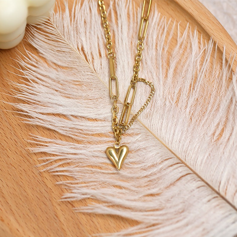 Kalung Hati Lapis Emas 18k Wanita - Perhiasan Stainless Steel Elegan, Pendant Fashion Trendy, Hadiah Ulang Tahun untuk Pacar, Grosir Harga Terbaik 9