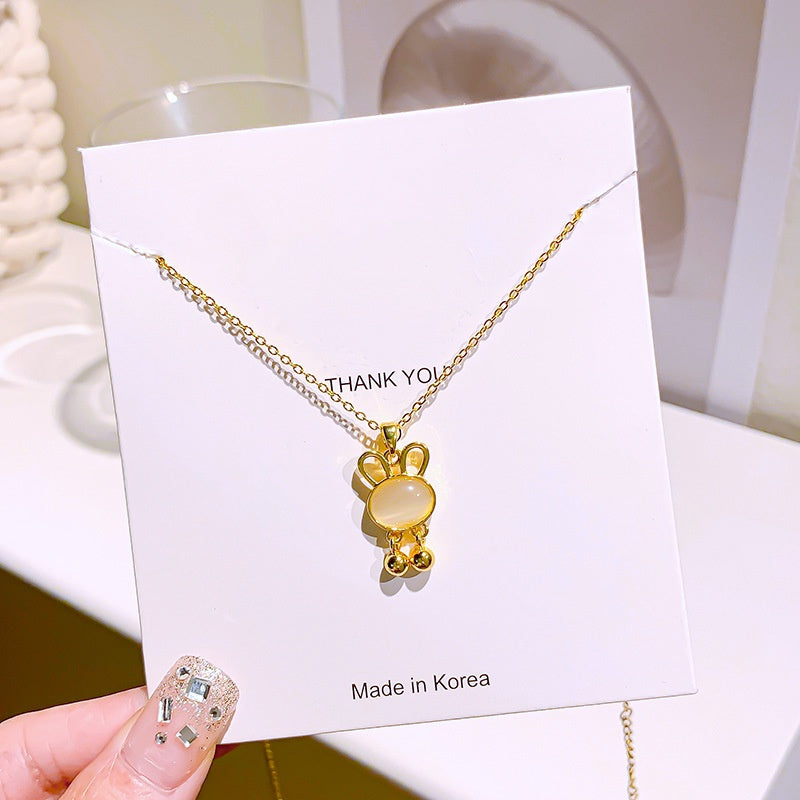 Kalung Kelinci Berlian Putih Wanita - Perhiasan Stainless Steel Elegan, Pendant Klasik dengan Rantai Emas, Grosir Harga Terbaik2