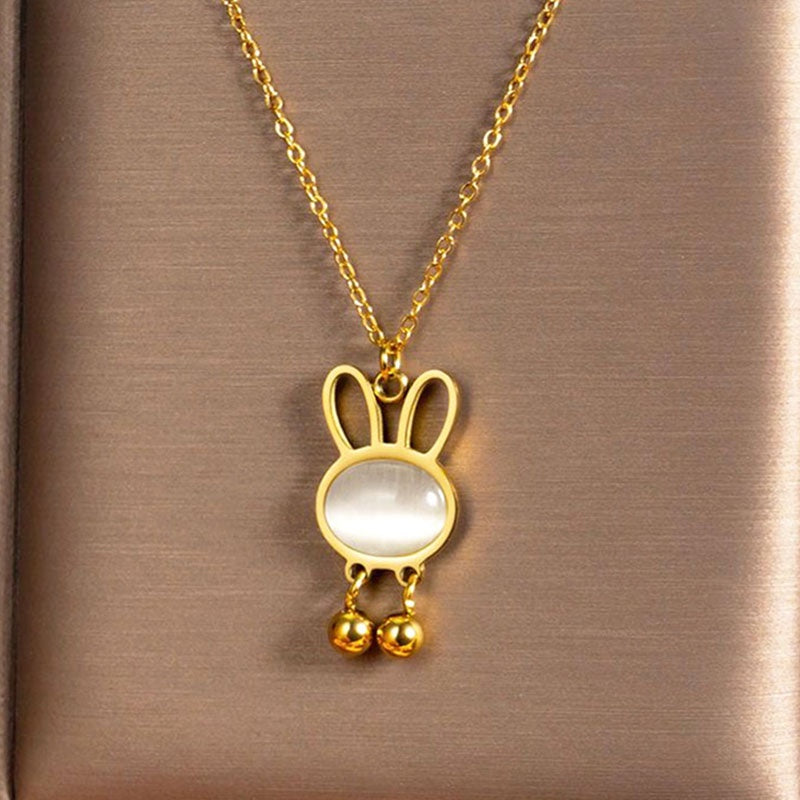Kalung Kelinci Berlian Putih Wanita - Perhiasan Stainless Steel Elegan, Pendant Klasik dengan Rantai Emas, Grosir Harga Terbaik9
