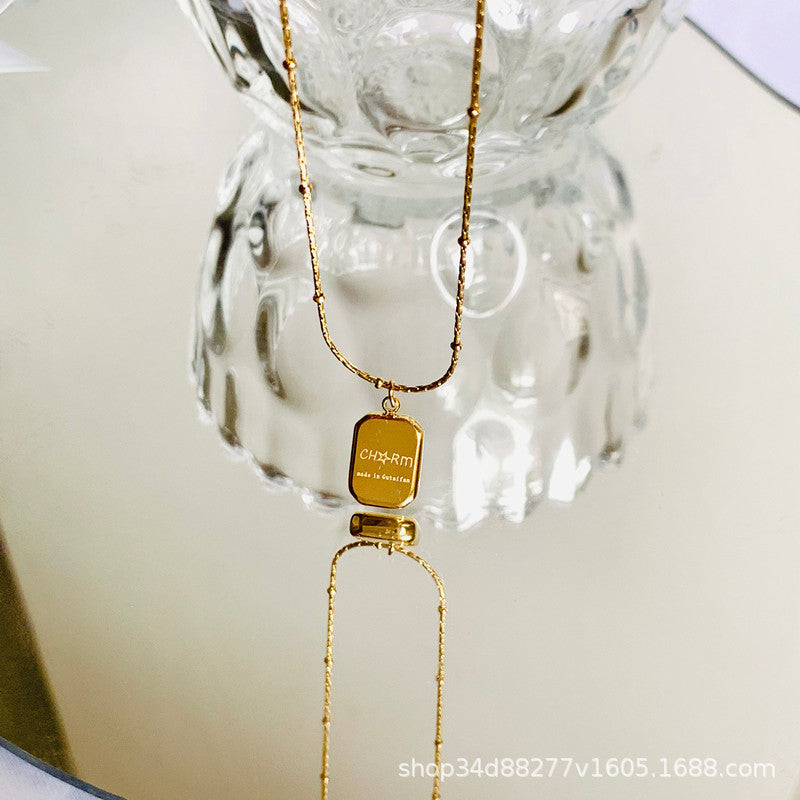 Kalung Kotak Emas 18k Wanita - Perhiasan Stainless Steel Elegan, Pendant Pembawa Keberuntungan, Hadiah untuk Pacar, Grosir Harga Terjangkau3