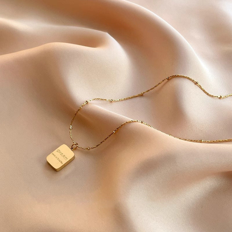 Kalung Kotak Emas 18k Wanita - Perhiasan Stainless Steel Elegan, Pendant Pembawa Keberuntungan, Hadiah untuk Pacar, Grosir Harga Terjangkau5