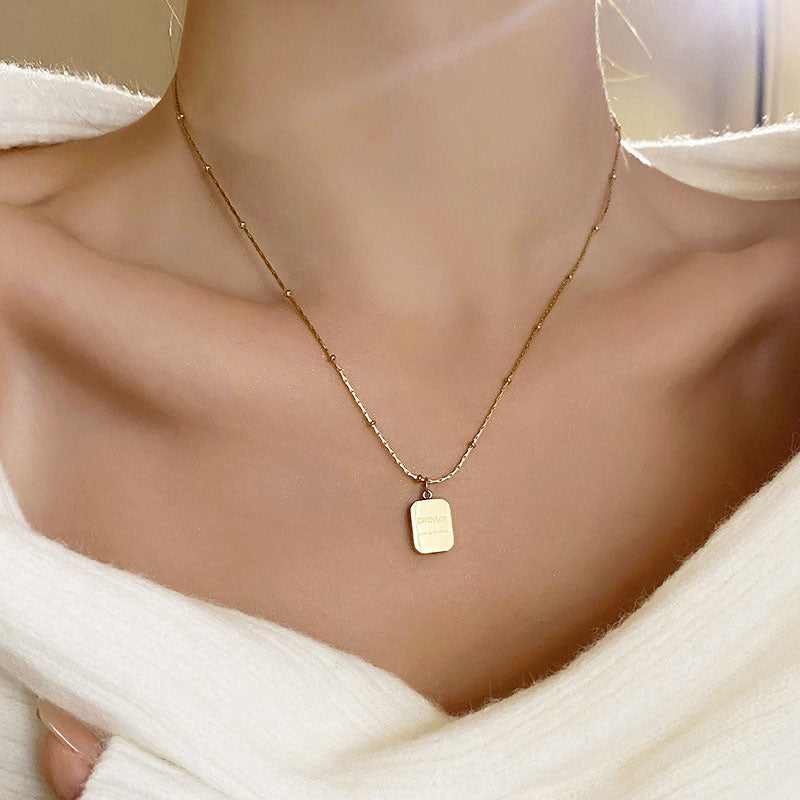 Kalung Kotak Emas 18k Wanita - Perhiasan Stainless Steel Elegan, Pendant Pembawa Keberuntungan, Hadiah untuk Pacar, Grosir Harga Terjangkau 2
