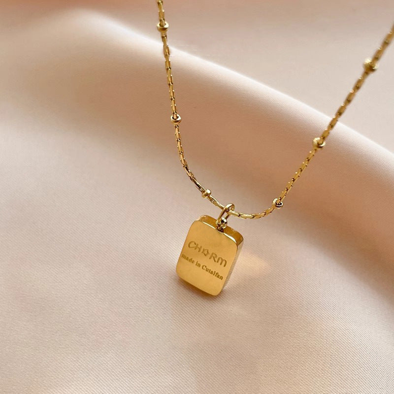 Kalung Kotak Emas 18k Wanita - Perhiasan Stainless Steel Elegan, Pendant Pembawa Keberuntungan, Hadiah untuk Pacar, Grosir Harga Terjangkau 4