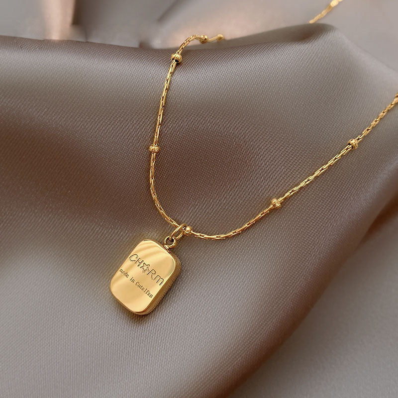 Kalung Kotak Emas 18k Wanita - Perhiasan Stainless Steel Elegan, Pendant Pembawa Keberuntungan, Hadiah untuk Pacar, Grosir Harga Terjangkau 6