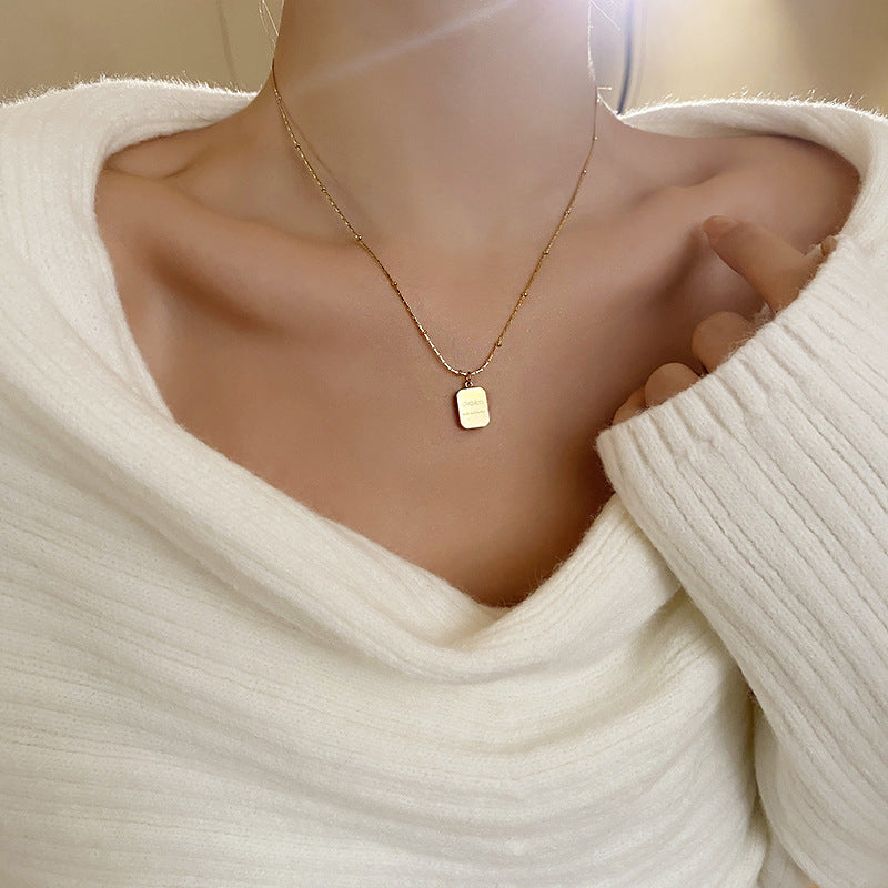 Kalung Kotak Emas 18k Wanita - Perhiasan Stainless Steel Elegan, Pendant Pembawa Keberuntungan, Hadiah untuk Pacar, Grosir Harga Terjangkau 8