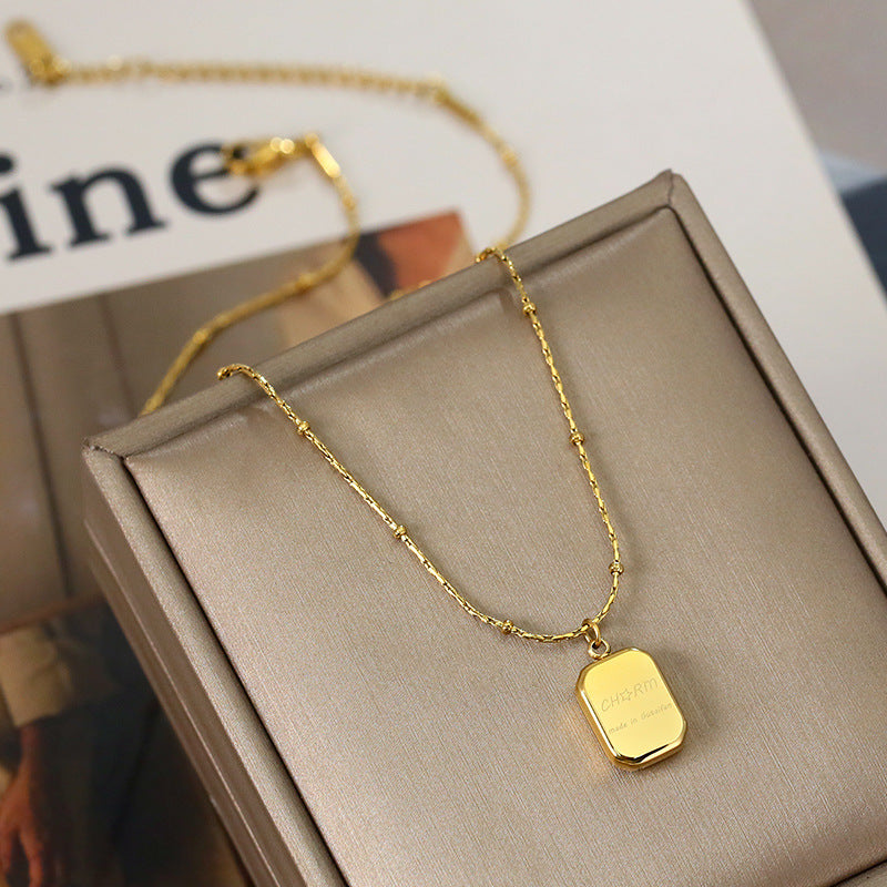 Kalung Kotak Emas 18k Wanita - Perhiasan Stainless Steel Elegan, Pendant Pembawa Keberuntungan, Hadiah untuk Pacar, Grosir Harga Terjangkau 9